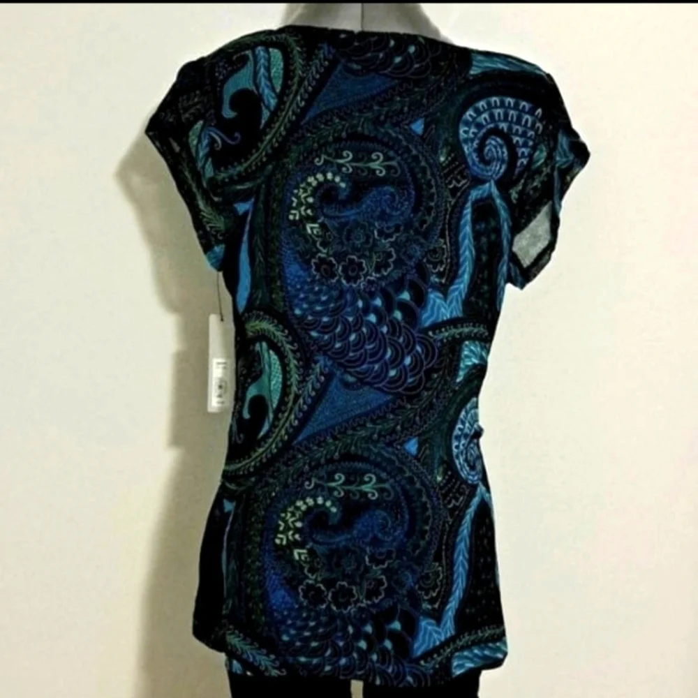 🎊🎊 Apt 9 Women's Aqua Paisley/NWT - Large Blouse - Picture 2 of 7